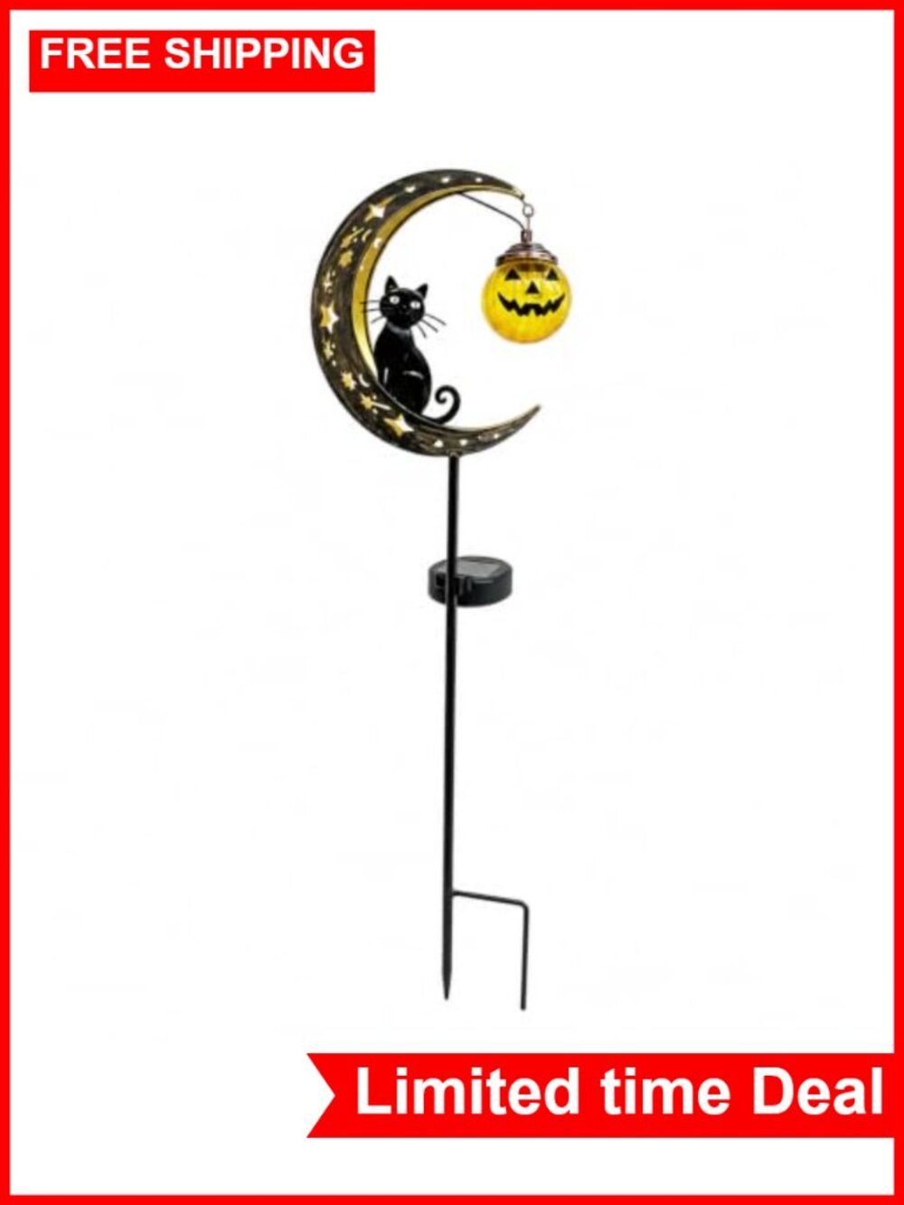 Solar Garden Stake Light Halloween Decor with Moon Cat Pumpkin